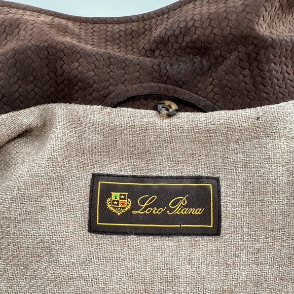 LORO PIANA Brown Fine Suede Leather 100% Cashmere Jacket Coat Intrecciato 48 38 - Picture 9 of 15